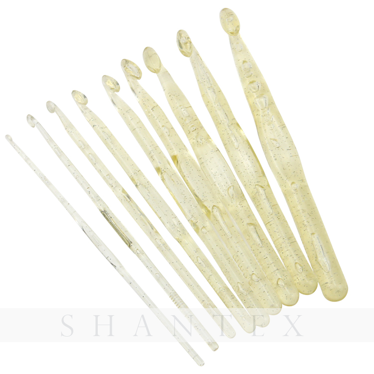 Ganchillo de plástico transparente 17cm de largo aguja de ganchillo agujas de tejer herramienta de lana gruesa