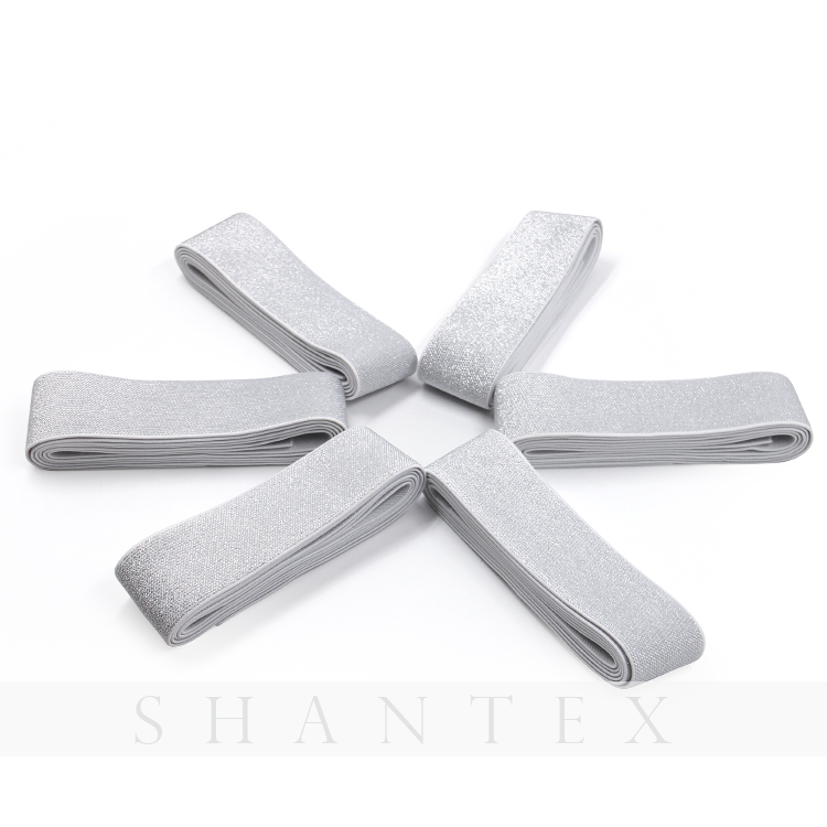 Esmerilado de plata del brillo de la buena calidad de alta elasticidad personalizada Tejido Tejido elástico de 1,8 pulgadas de cinta metálica Elastic Band